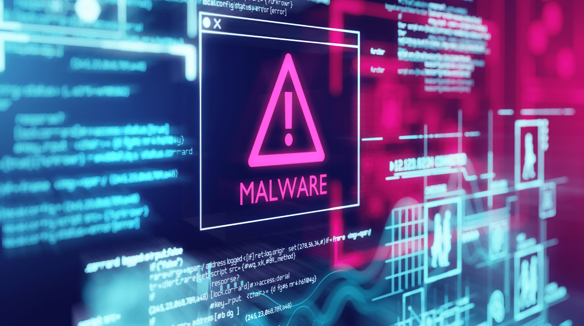 Señal de precaución de malware en una pantalla