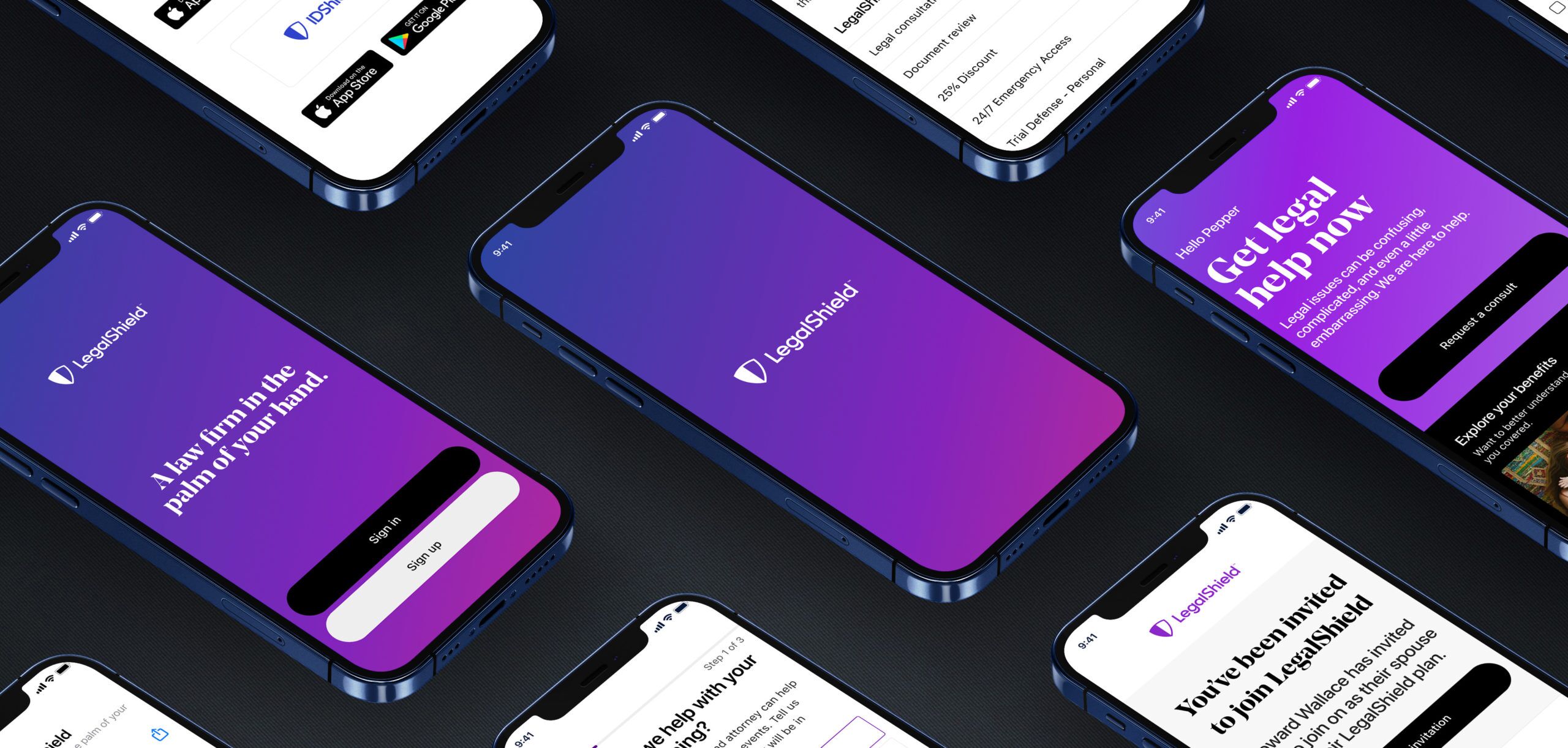 Teléfonos inteligentes que muestran la aplicación LegalShield