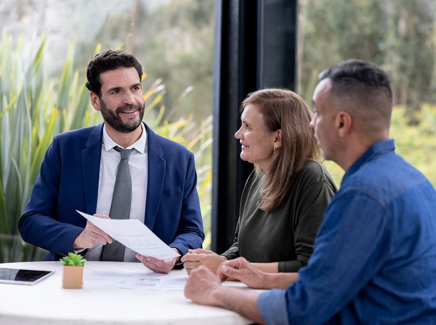 Lawyer talking to landlords.