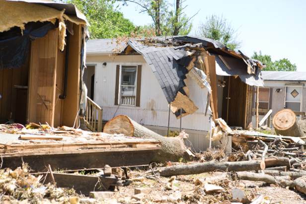 Trailer homes severly damaged by a storm.