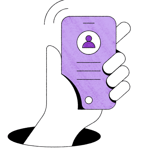 Illustration of a hand holding a smartphone.