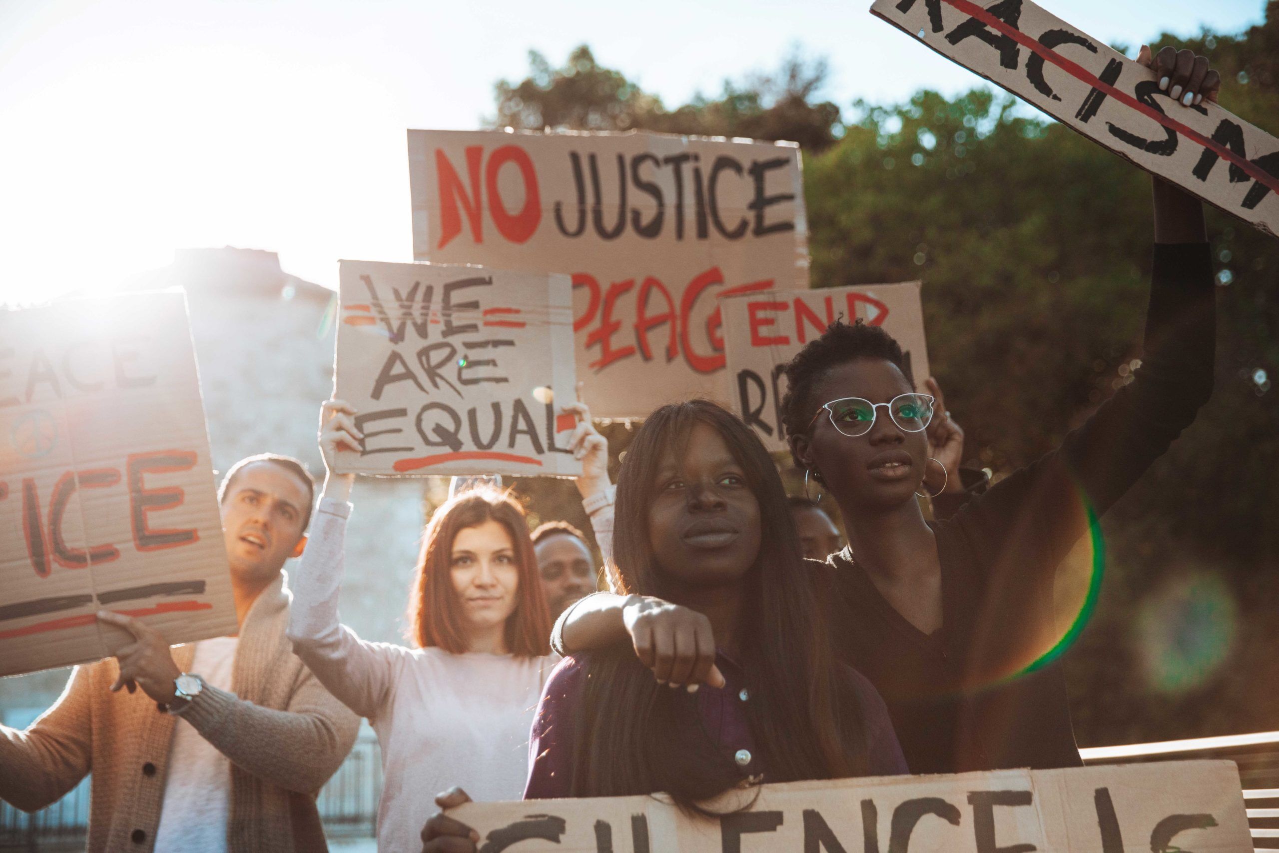 Group of protestors calling for the end of racism following George Floyd murder