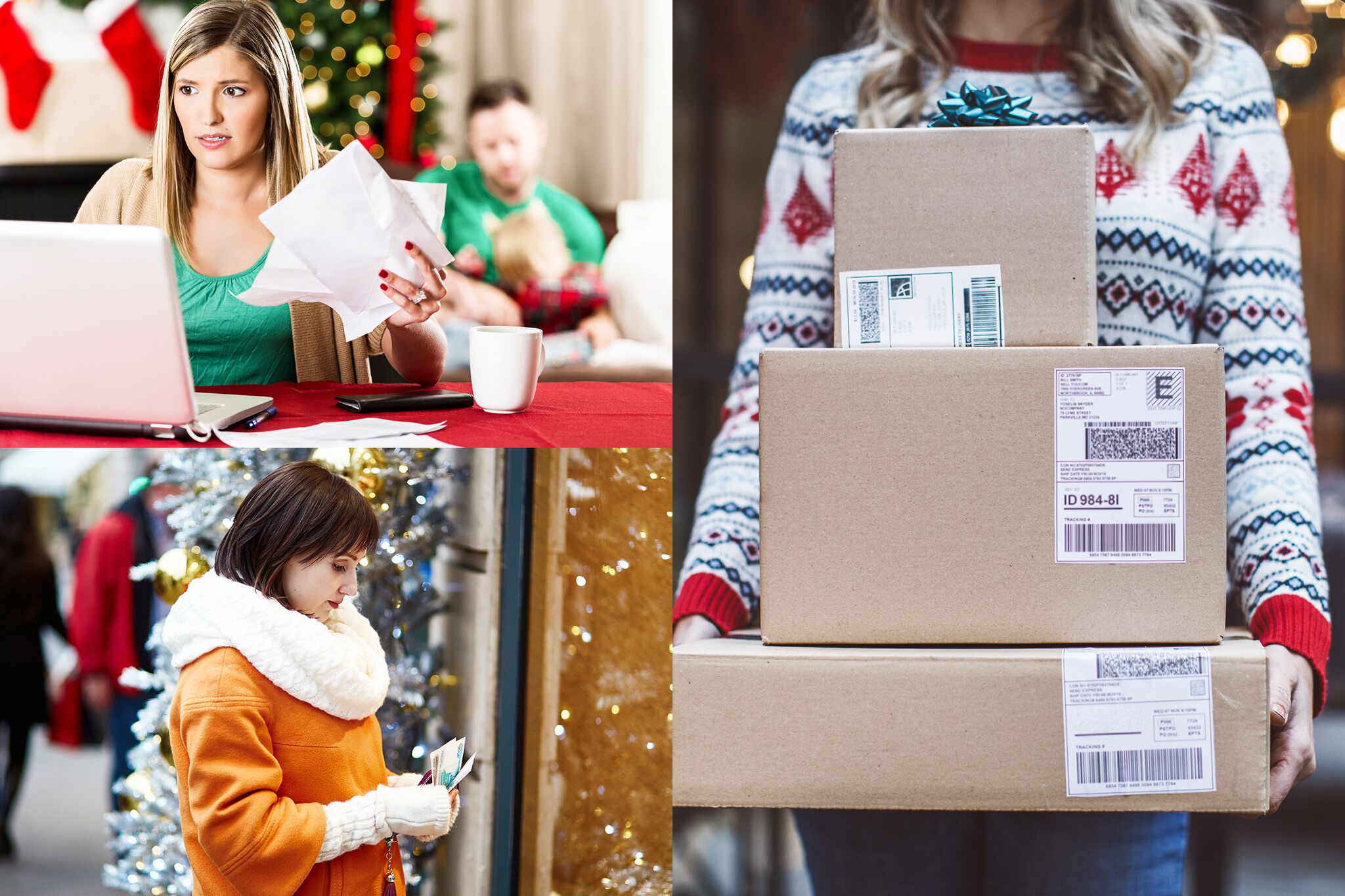 Collage de mujeres compras navideñas