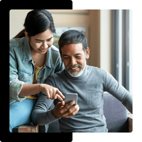 Man and woman checking his phone