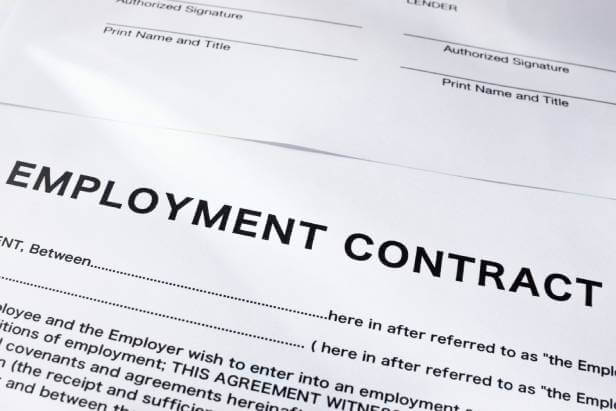 Close-up view of an Employment Contract.