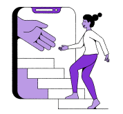 Mujer subiendo las escaleras para extender la mano de bienvenida
