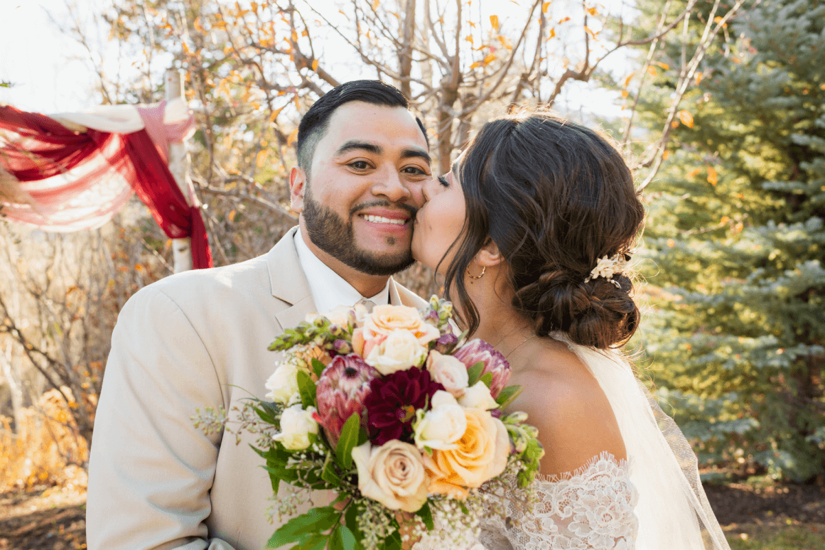 Happy bride and groom on their wedding day